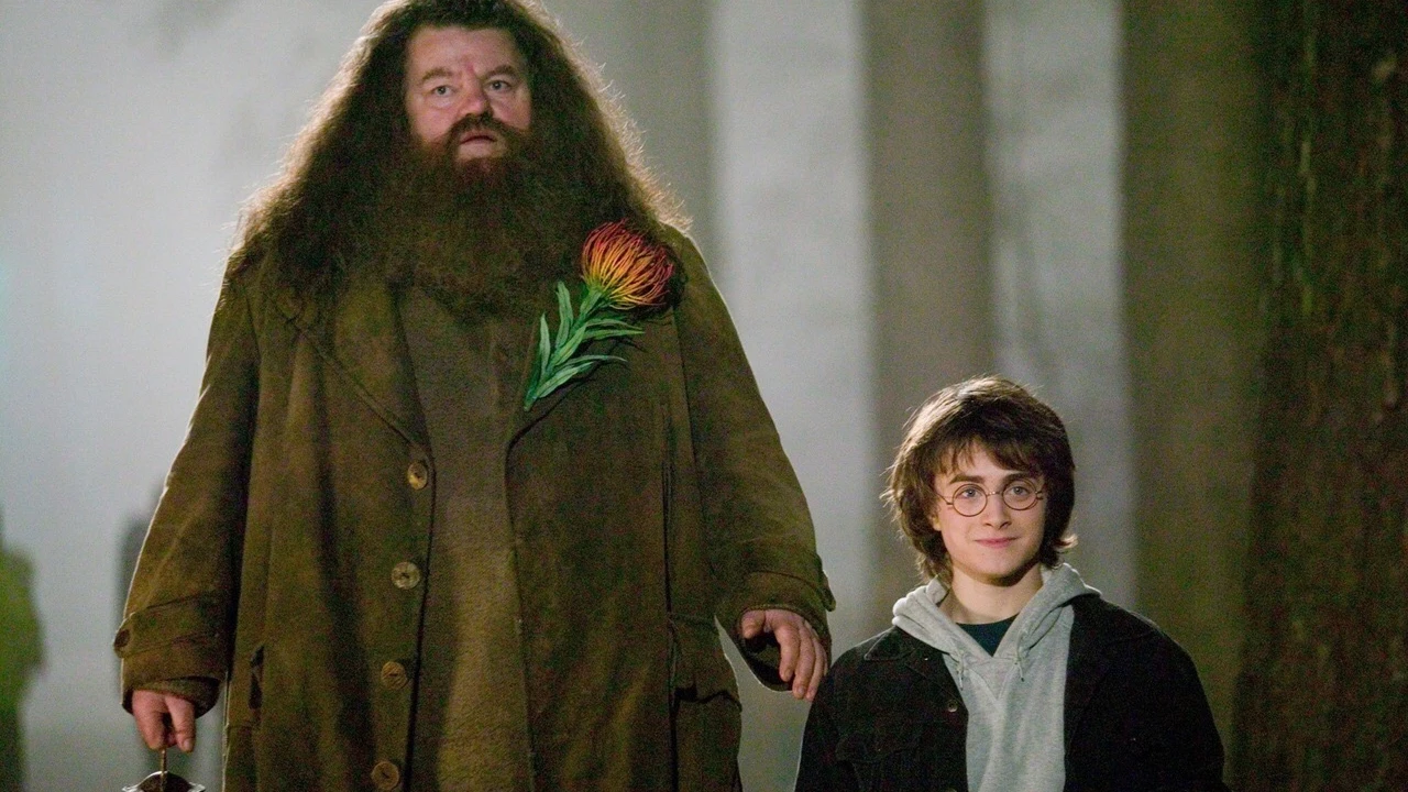 Robbie Coltrane y Daniel Radcliffe en 'Harry Potter' Hagrid en 'Harry Potter y el Cáliz de Fuego'