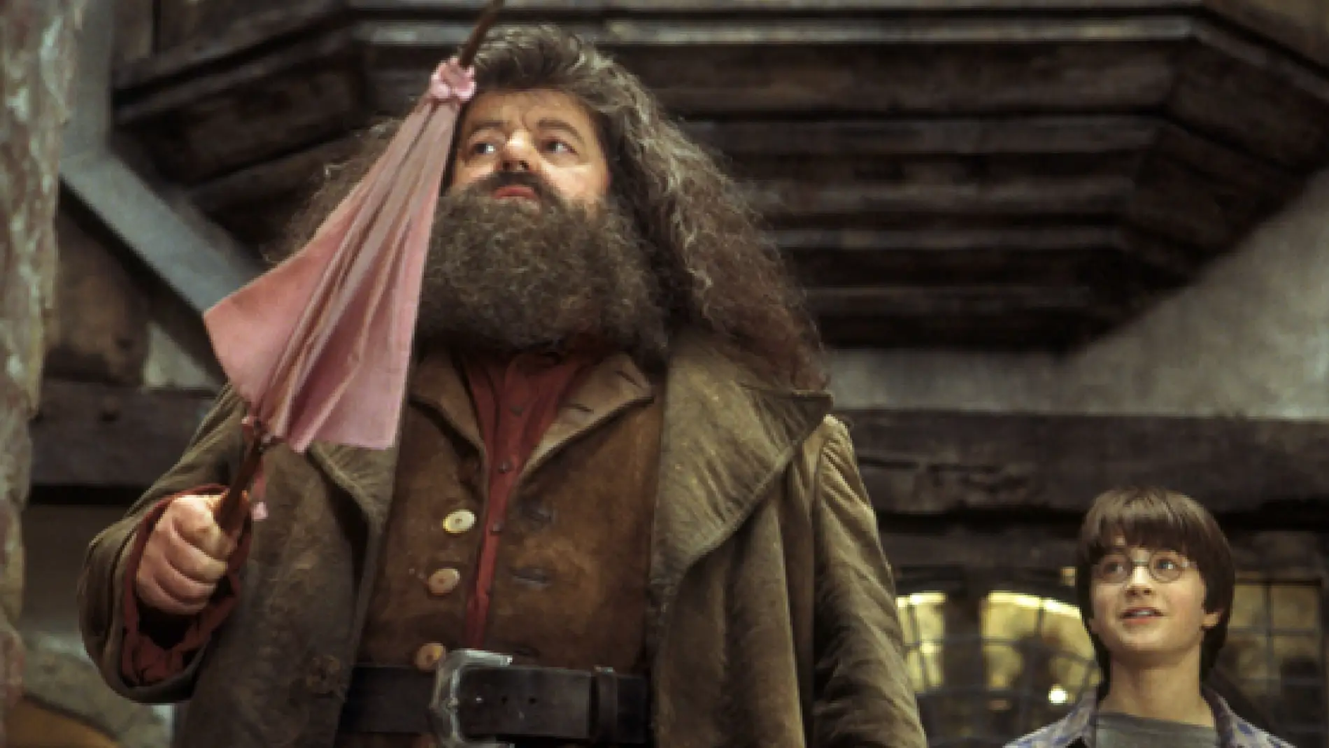 Hagrid y Harry en 'La Piedra Filosofal'