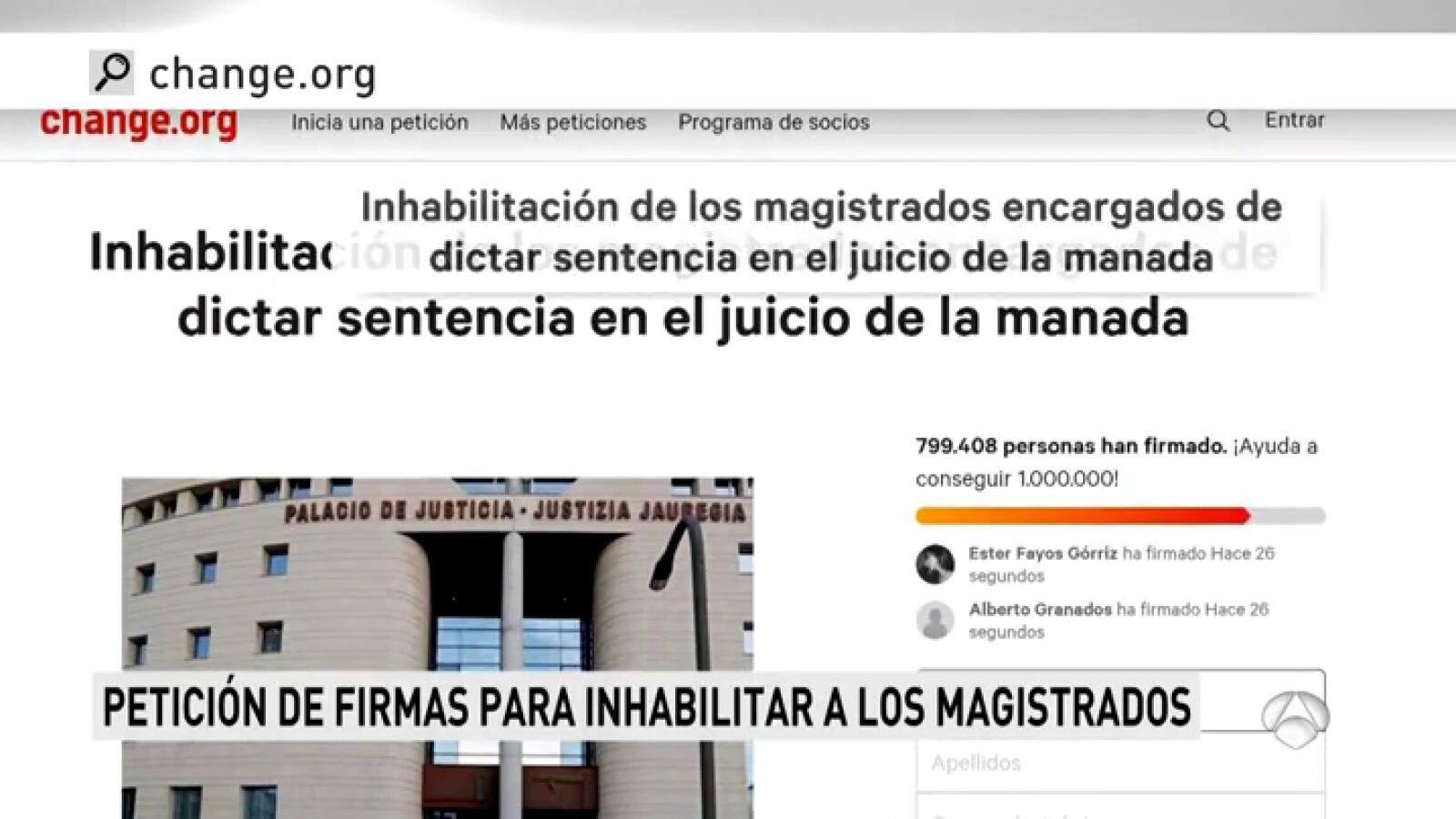 Recogen firmas en Change.org para pedir la inhabilitación de los magistrados que dictaron sentencia en el juicio de 'La Manada'