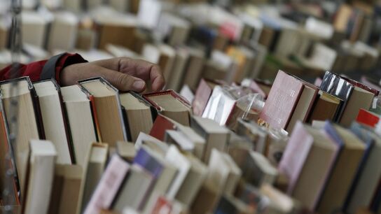 Un visitante hojea los ejemplares de una de las casetas de la XXXVI Feria del Libro Antiguo y de Ocasi&oacute;n de Madrid