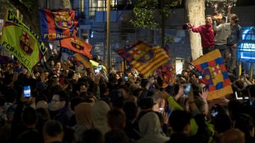 La afición del Barça, en Canaletas