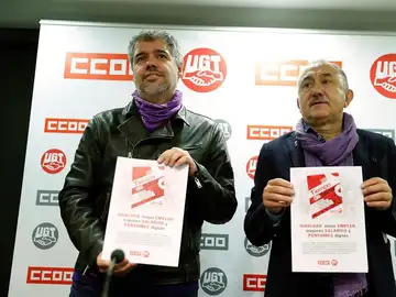 Los secretarios generales de CCOO, Unai Sordo (i), y UGT, Pepe Álvarez (d) Los secretarios generales de CCOO, Unai Sordo (i), y UGT, Pepe Álvarez (d)