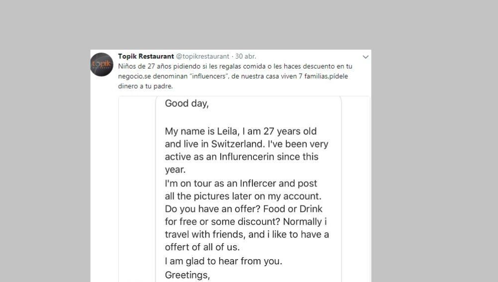 La respuesta de un restaurante a una 'influencer'