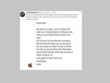 La respuesta de un restaurante a una 'influencer' La respuesta de un restaurante a una 'influencer'