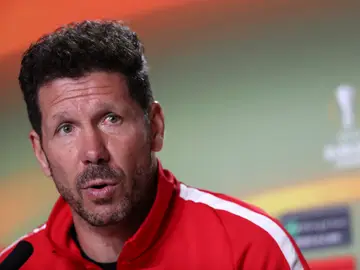 Diego Simeone, en la sala de prensa del Metropolitano Diego Simeone, en la sala de prensa del Metropolitano
