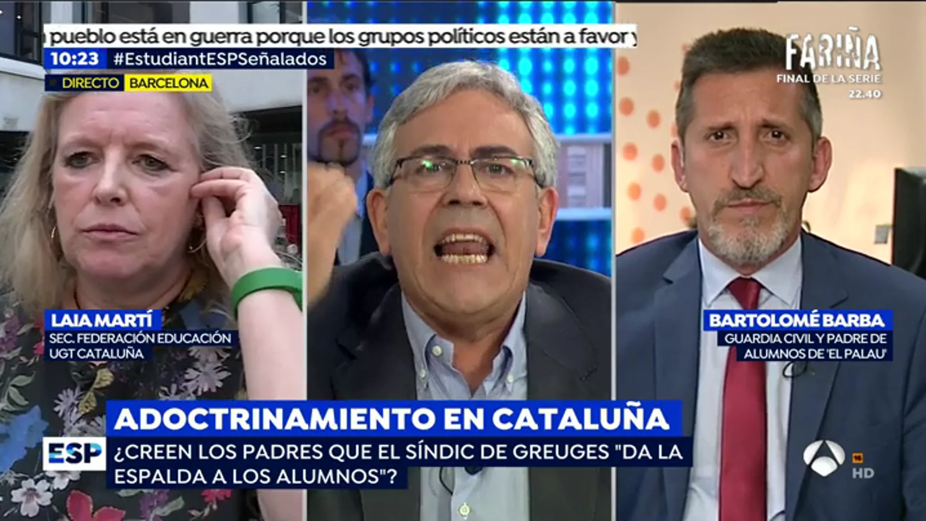 La tremenda bronca de Toni Bolaño con una delegada de UGT: "¿Si un maestro catalán comete un asesinato también lo vais a defender?