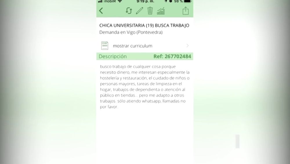 Una joven busca trabajo y le ofrecen dinero a cambio de sexo