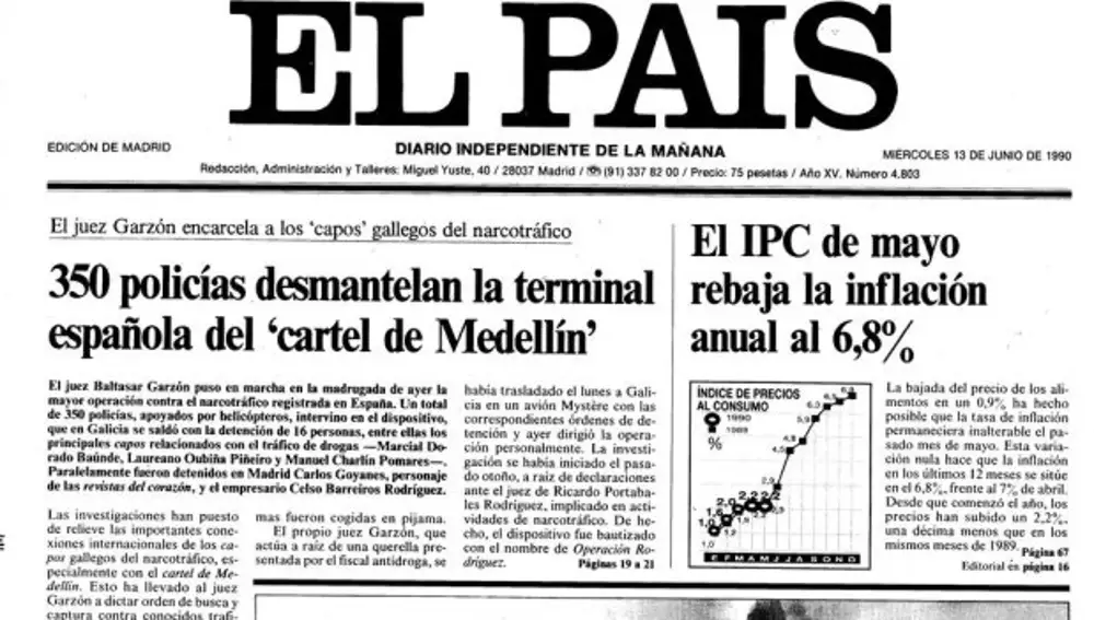 Portada de El País con la Operación Nécora