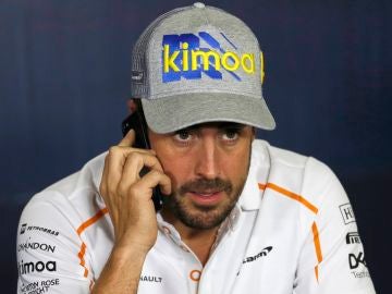 Fernando Alonso, en una rueda de prensa en Montmeló