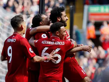 Salah celebrando el primer gol del Liverpool Salah celebrando el primer gol del Liverpool