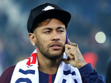 Neymar, durante la celebración de Liga del PSG