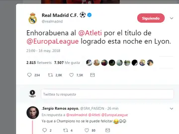 La felicitación del Madrid al Atlético La felicitación del Madrid al Atlético