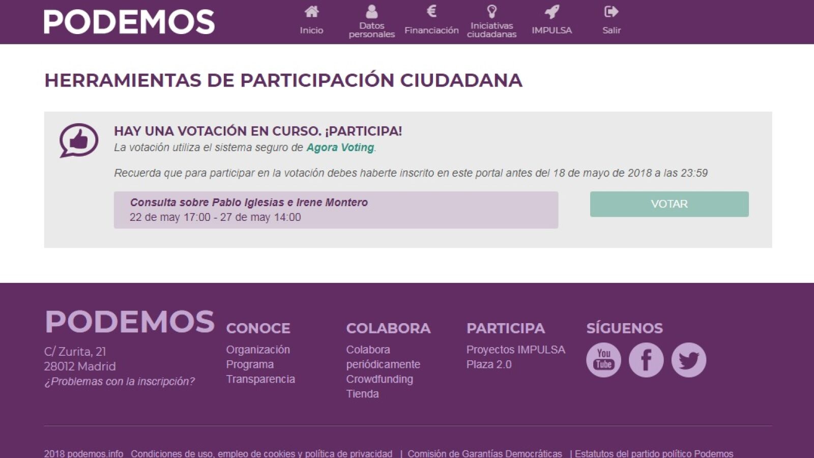 Polémica por el sistema de votación de la consulta de Podemos a sus bases por la compra del chalet de Iglesias y Montero