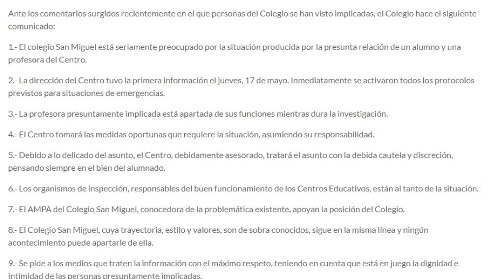 Comunicado del colegio de Gijón