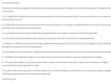 Comunicado del colegio de Gijón Comunicado del colegio de Gijón