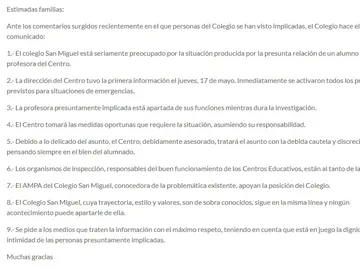 Comunicado del colegio de Gijón Comunicado del colegio de Gijón