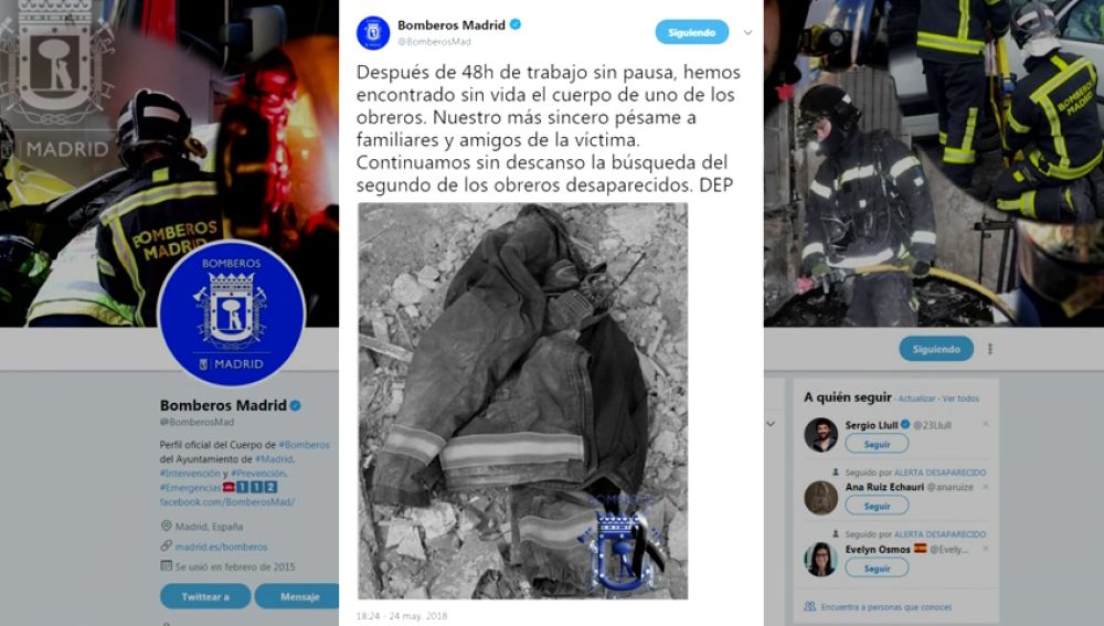 Emotivo homenaje de los Bomberos de Madrid a las víctimas del edificio derrumbado en Chamberí