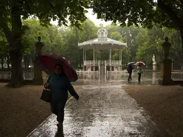 Paseantes se protegen de la lluvia Paseantes se protegen de la lluvia