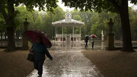 Paseantes se protegen de la lluvia Paseantes se protegen de la lluvia