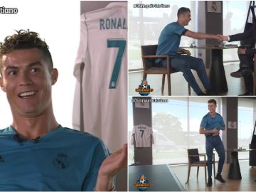 Cristiano Ronaldo, en diferentes momento de la entrevista con Josep Pedrerol