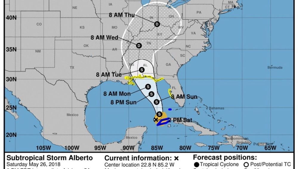 Gráfico de la tormenta 'Alberto'