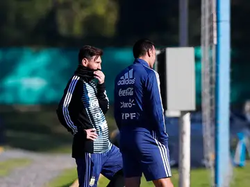 Leo Messi, en un entrenamiento de la selección argentina Leo Messi, en un entrenamiento de la selección argentina