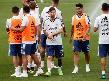 Leo Messi, en el entrenamiento de Argentina en Barcelona