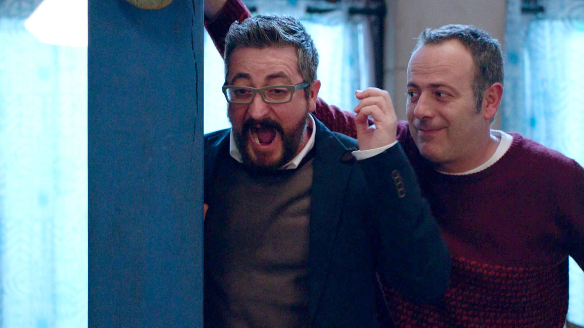 Iker Galartza y Gorka Aguinagalde, un t&aacute;ndem de risas imparables en el rodaje de 'All&iacute; Abajo'