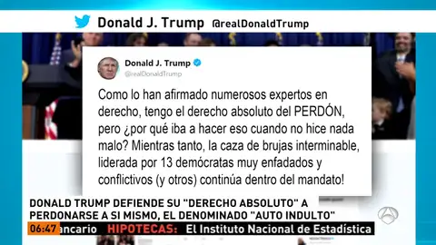 <p>Donald Trump asegura que tiene "derecho absoluto" a perdonarse a sí mismo si es condenado por la trama Rusa</p> <p>Donald Trump asegura que tiene "derecho absoluto" a perdonarse a sí mismo si es condenado por la trama Rusa</p>