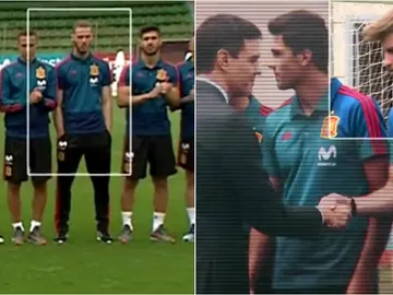 Piqué y De Gea, durante la visita de Pedro Sánchez Piqué y De Gea, durante la visita de Pedro Sánchez