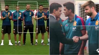 <p>Piqué y De Gea vivieron con muy poco 'entusiasmo' la visita de Pedro Sánchez</p>