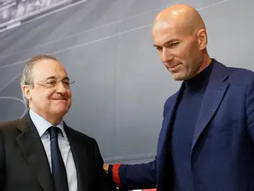 Zidane y Florentino en la rueda de prensa del adiós del francés Zidane y Florentino en la rueda de prensa del adiós del francés