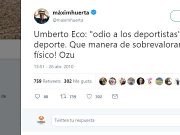 Tuit de Maxim Huerta criticando el deporte