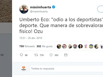 Tuit de Maxim Huerta criticando el deporte Tuit de Maxim Huerta criticando el deporte