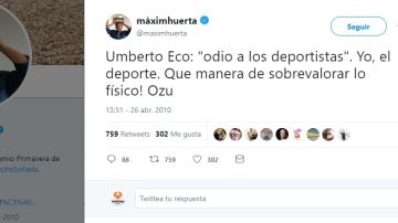 Tuit de Maxim Huerta criticando el deporte