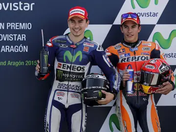 Jorge Lorenzo y Marc Márquez, durante el GP de Aragón en 2015 Jorge Lorenzo y Marc Márquez, durante el GP de Aragón en 2015