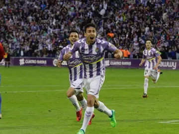 Los jugadores del Valladolid celebran un gol ante el Sporting Los jugadores del Valladolid celebran un gol ante el Sporting