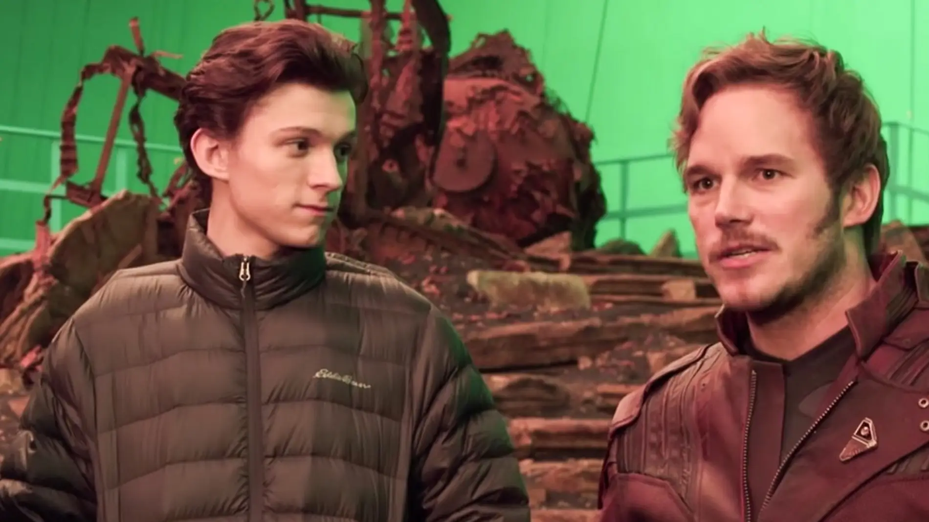 Tom Holland y Chris Pratt en el rodaje de 'Vengadores: Infinity War'