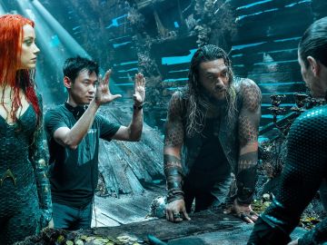 Amber heard, James Wan y Jason Momoa en el rodaje de 'Aquaman'