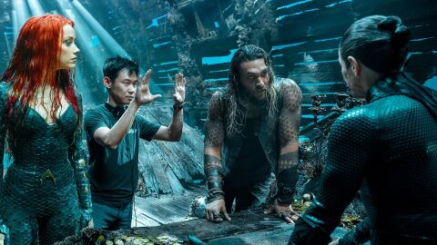 Amber heard, James Wan y Jason Momoa en el rodaje de 'Aquaman'