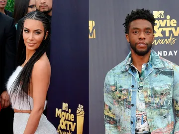 Kim Kardashian y Chadwick Boseman en la alfombra roja de los MTV Movie and TV Awards Kim Kardashian y Chadwick Boseman en la alfombra roja de los MTV Movie and TV Awards