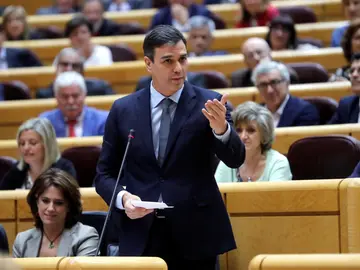 El presidente del Gobierno Pedro Sánchez, durante su intervención en la sesión del pleno del Senado El presidente del Gobierno Pedro Sánchez, durante su intervención en la sesión del pleno del Senado