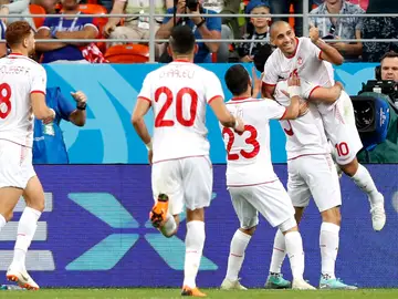 Los jugadores de Túnez celebran un gol ante Panamá Los jugadores de Túnez celebran un gol ante Panamá