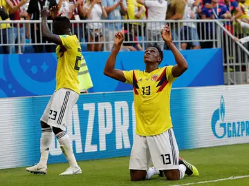 Yerry Mina celebra su gol ante Senegal Yerry Mina celebra su gol ante Senegal