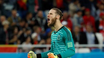 David de Gea celebra un gol de la selección española