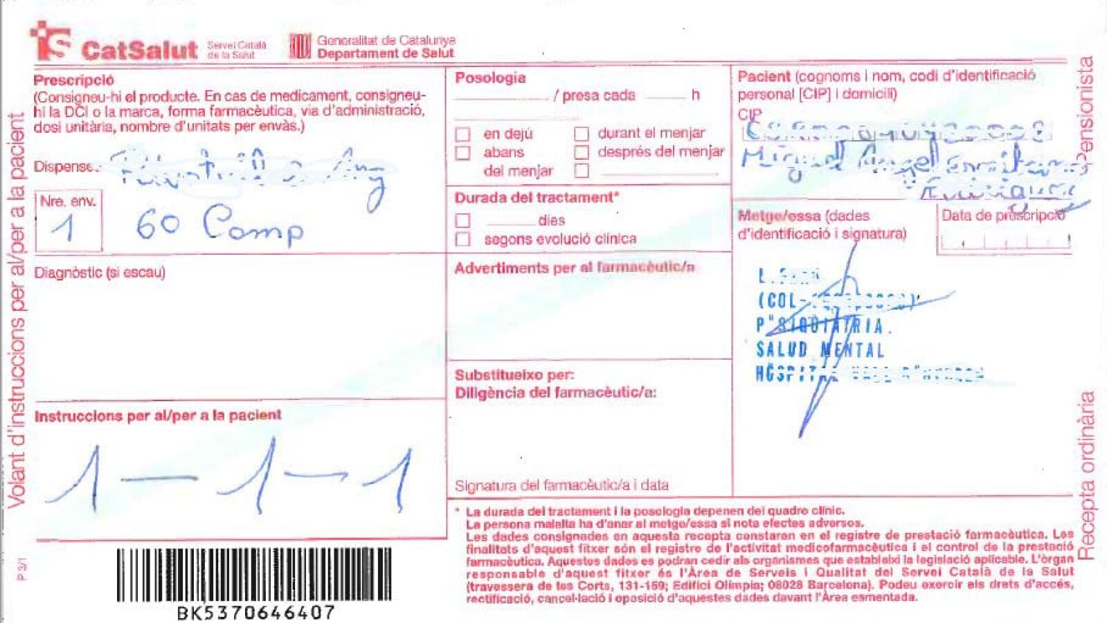 Detenidas en Barcelona dos personas por, presuntamente, falsificar 141 recetas de anfetaminas y psicotrópicos