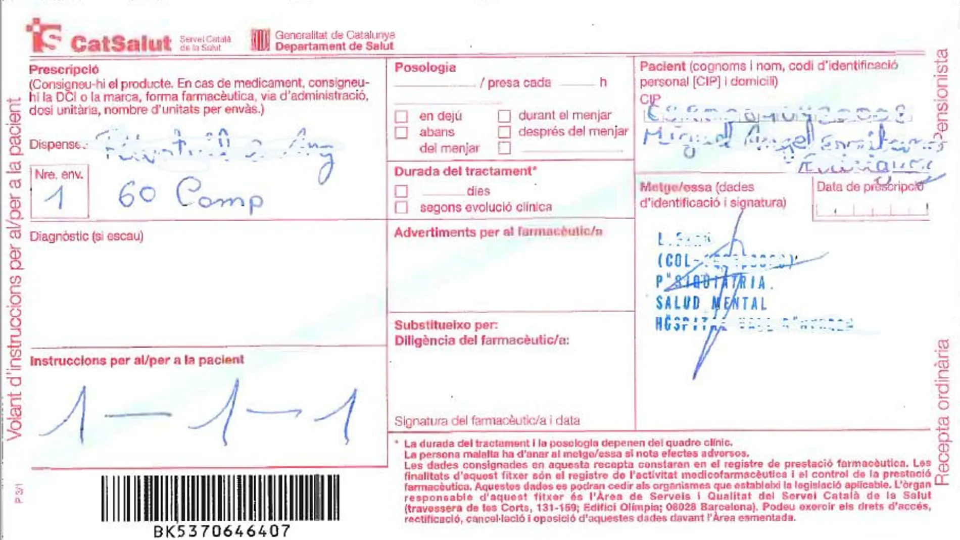 Imagen de una de las recetas falsificadas Imagen de una de las recetas falsificadas