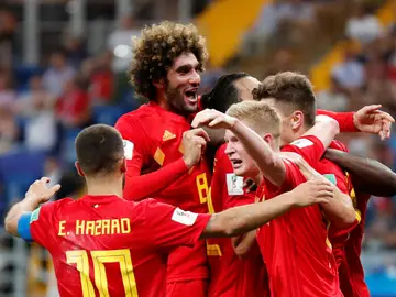 Los jugadores de Bélgica celebran la victoria Los jugadores de Bélgica celebran la victoria