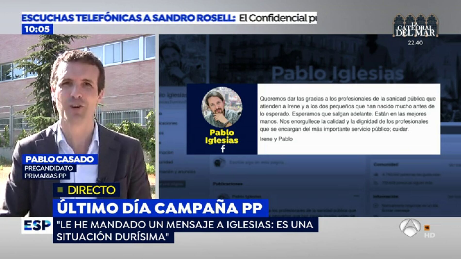  El mensaje de apoyo de Pablo Casado a Pablo Iglesias e Irene Montero: "Les esperan unos meses dur&iacute;simos, que no se rindan"