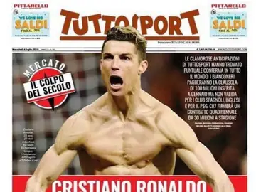 La portada de 'Tuttosport' de Cristiano Ronaldo La portada de 'Tuttosport' de Cristiano Ronaldo